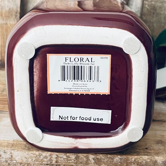 NWT Burgundy Bloom Extra Large Fresh Ceramic Mason Jar Decor utensil Holder - Picture 6 of 12